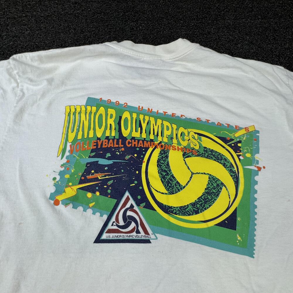 Vtg Hanes Shirt Mens XL White Junior Olympics Volleyball 1992 Graphic Preshrunk